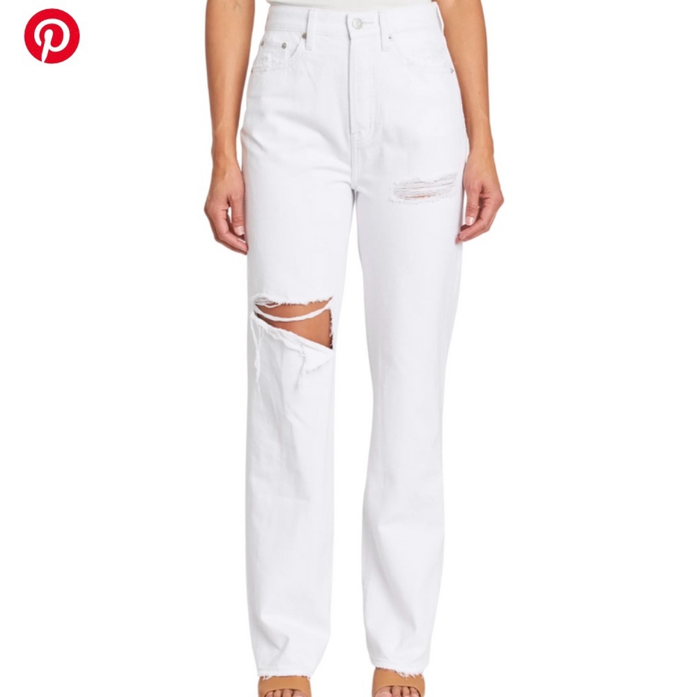 Pistola Cassie Super High Rise Straight Jeans in Snowfall Distressed